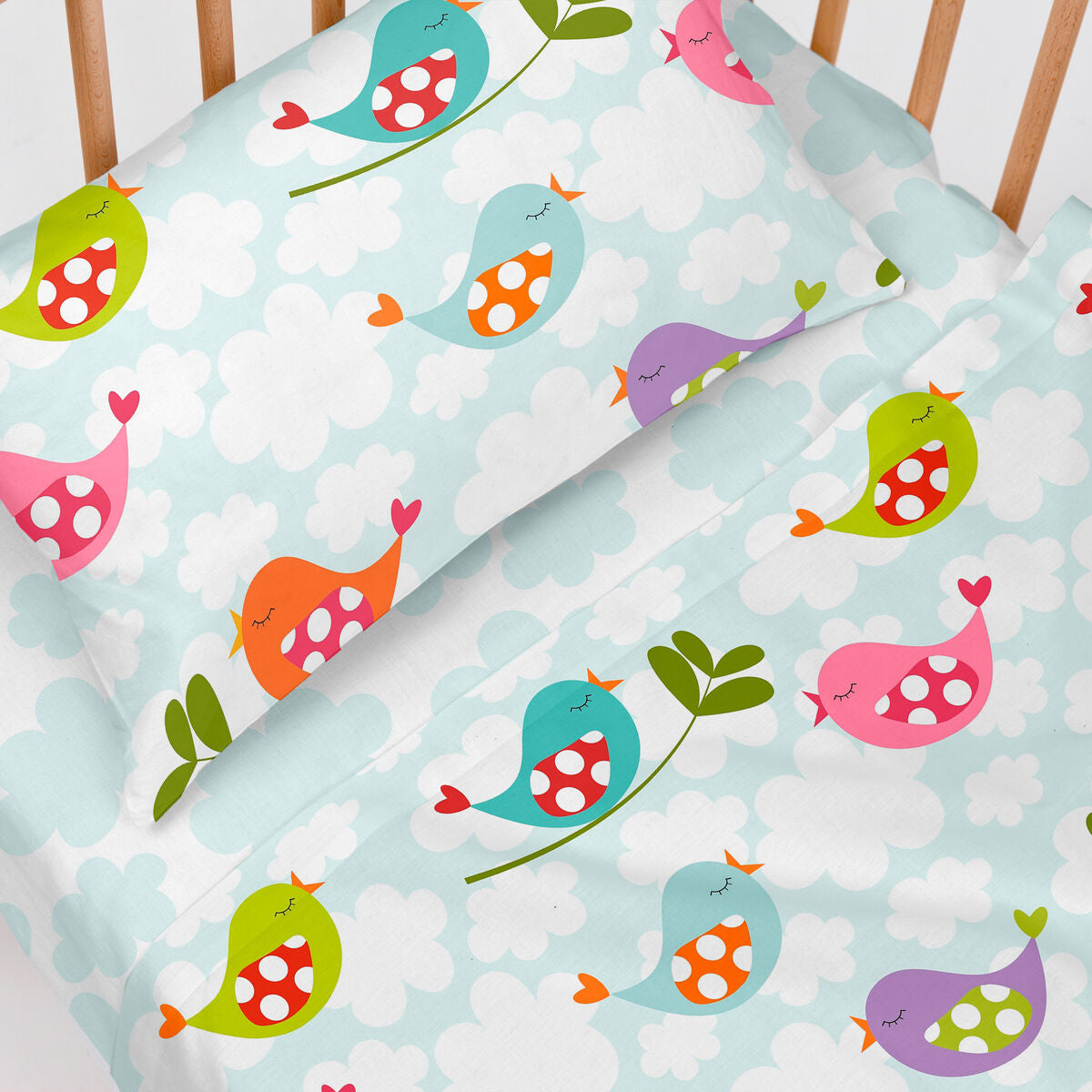 HappyFriday Mr Fox Little Birds Multicolor Baby Crib Sheet Set 2 Pieces