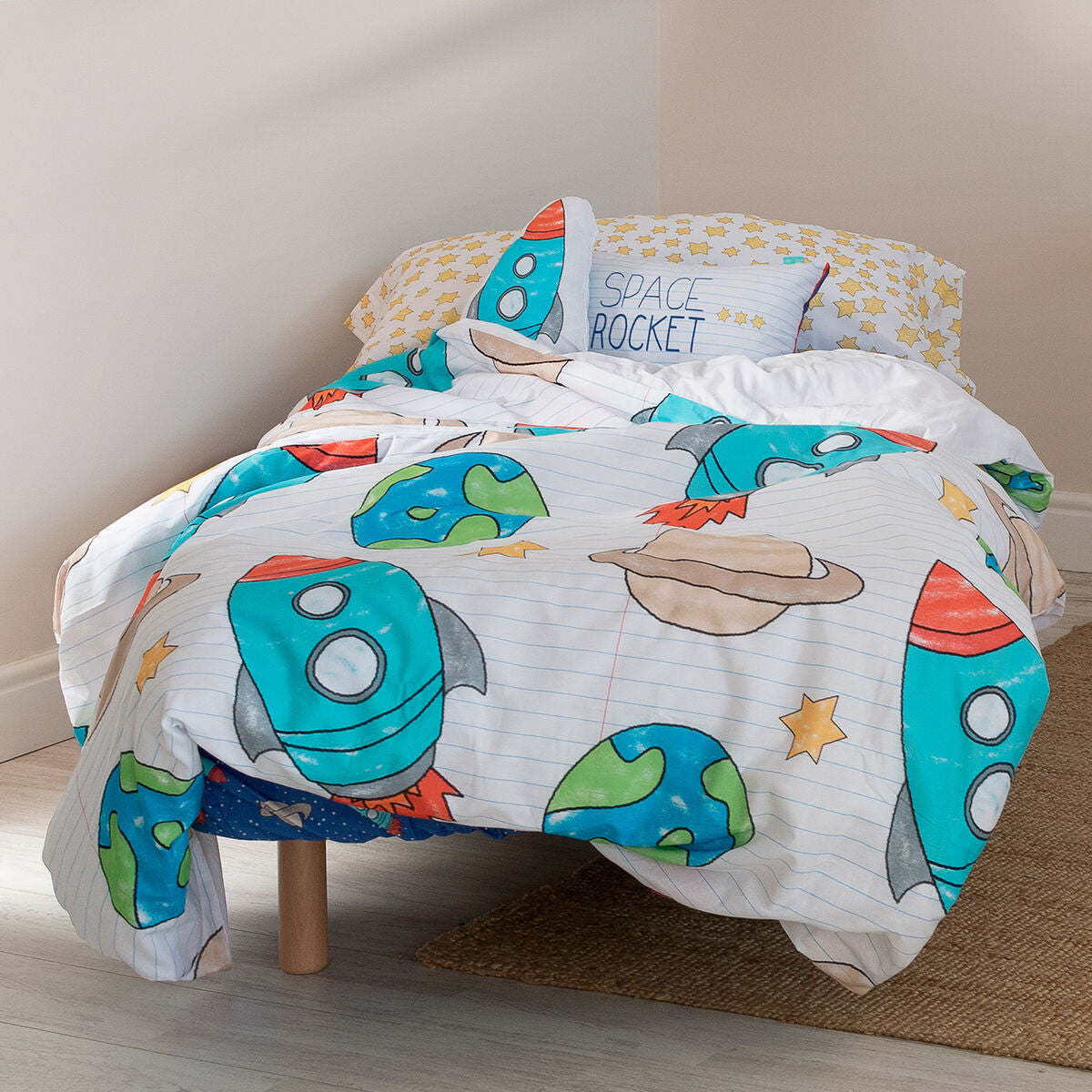 HappyFriday Mr Fox Space Rocket Multicolor 2 Piece Duvet Cover Set