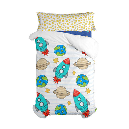 HappyFriday Mr Fox Space Rocket Multicolor 2 Piece Duvet Cover Set