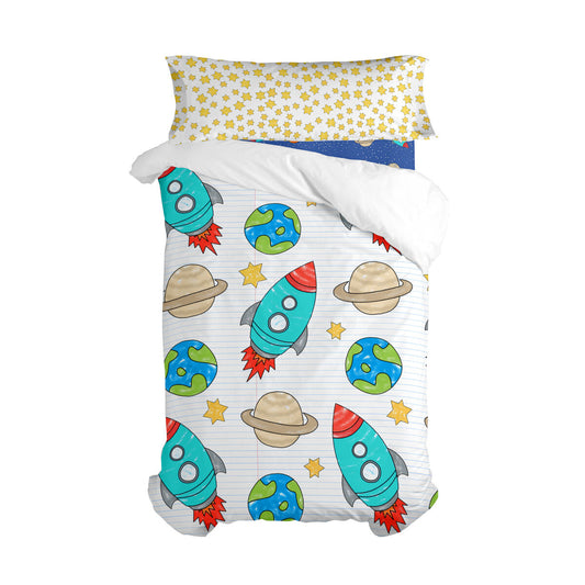 HappyFriday Mr Fox Space Rocket Multicolor 2 Piece Duvet Cover Set