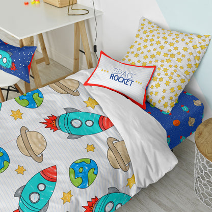 Juego de funda nórdica HappyFriday Mr Fox Space rocket Multicolor Cama de 80 2 Piezas