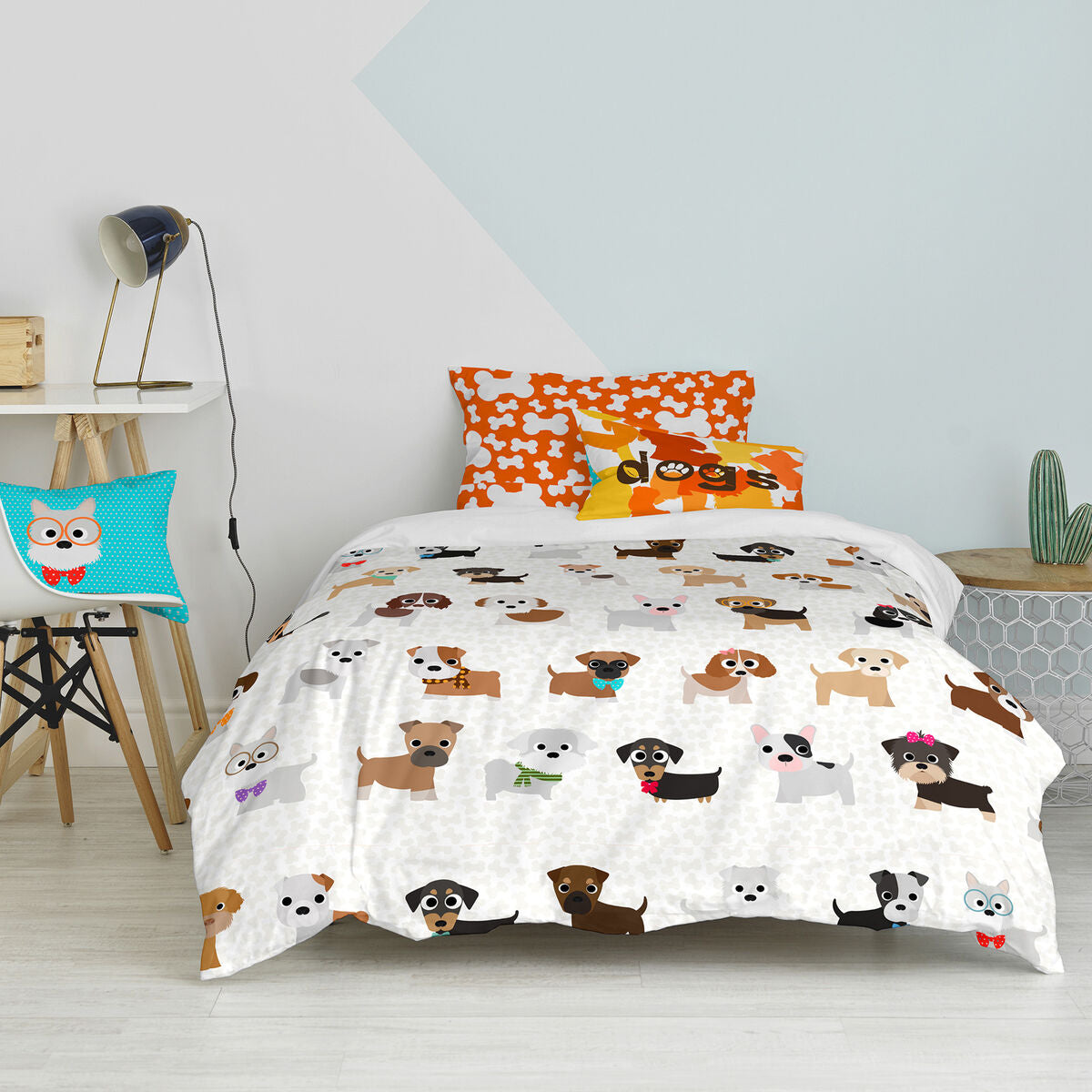 Juego de funda nórdica HappyFriday Mr Fox Dogs Multicolor Cama de 80 2 Piezas