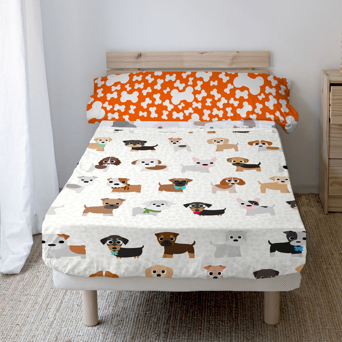 HappyFriday Mr Fox Dogs Multicolor Bed Sheet Set 80/90 2 Pieces