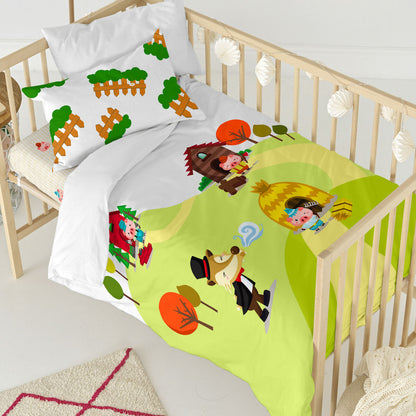 HappyFriday Mr Fox Piggys Multicolor Baby Crib Duvet Cover Set 2 Pieces