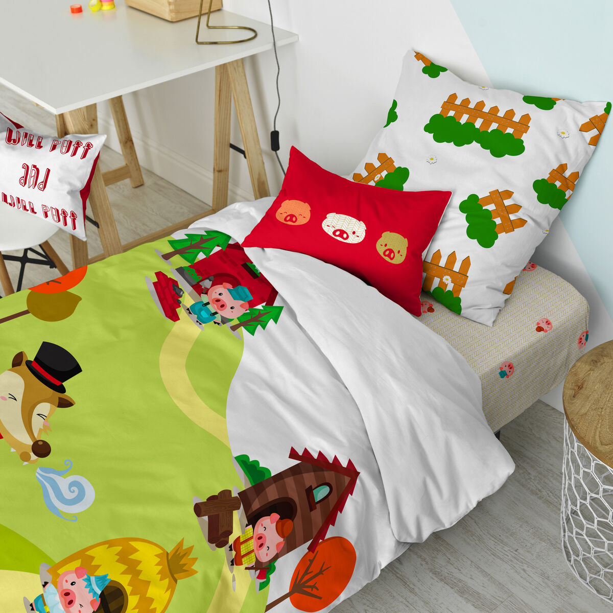 Juego de funda nórdica HappyFriday Mr Fox Piggys  Multicolor Cama de 80 2 Piezas