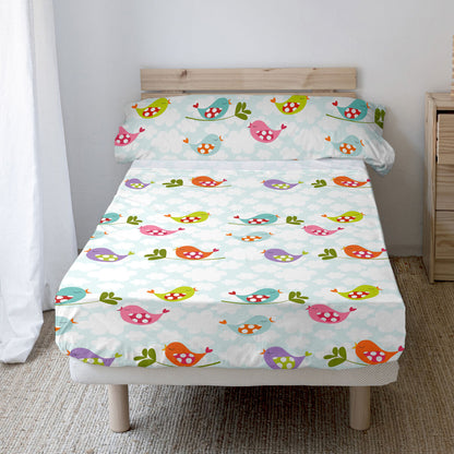 Juego de Sábanas HappyFriday Mr Fox Little Birds Multicolor Cama de 105 2 Piezas