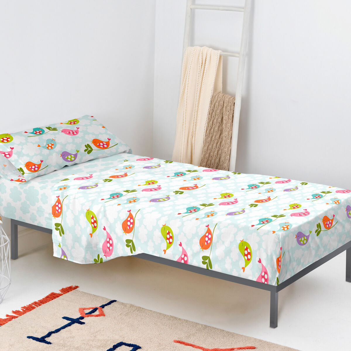 Juego de Sábanas HappyFriday Mr Fox Little Birds Multicolor Cama de 105 2 Piezas