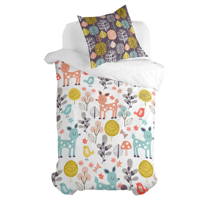 Juego de funda nórdica HappyFriday Moshi Moshi Woodland Multicolor Cama de 80 2 Piezas