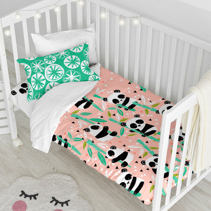 HappyFriday Moshi Moshi Panda Garden Pink Baby Crib Duvet Cover Set 2 Pieces