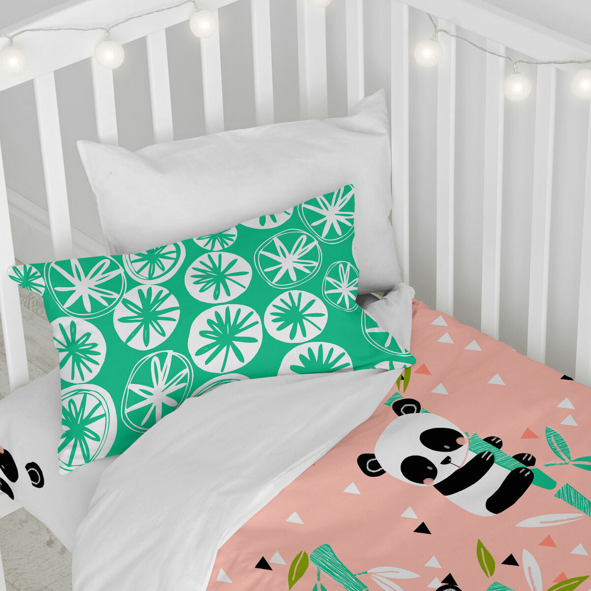 HappyFriday Moshi Moshi Panda Garden Pink Baby Crib Duvet Cover Set 2 Pieces