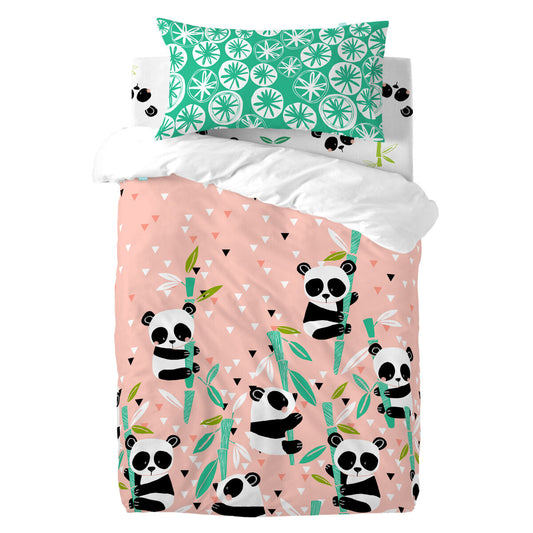 HappyFriday Moshi Moshi Panda Garden Pink Baby Crib Duvet Cover Set 2 Pieces