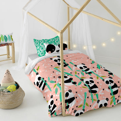 HappyFriday Moshi Moshi Panda Garden Pink Duvet Cover Set 80cm x 200cm Bed