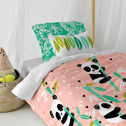 HappyFriday Moshi Moshi Panda Garden Pink Duvet Cover Set 80cm x 200cm Bed