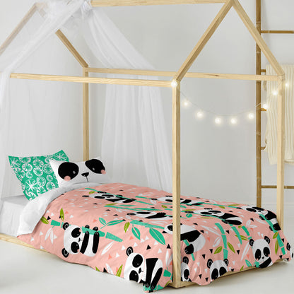 HappyFriday Moshi Moshi Panda Garden Pink Duvet Cover Set 80cm x 200cm Bed