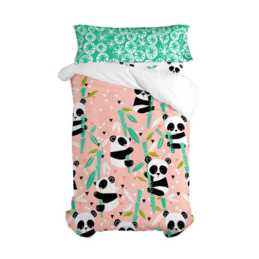 Juego de funda nórdica HappyFriday Moshi Moshi Panda Garden Rosa Cama de 80/90 2 Piezas