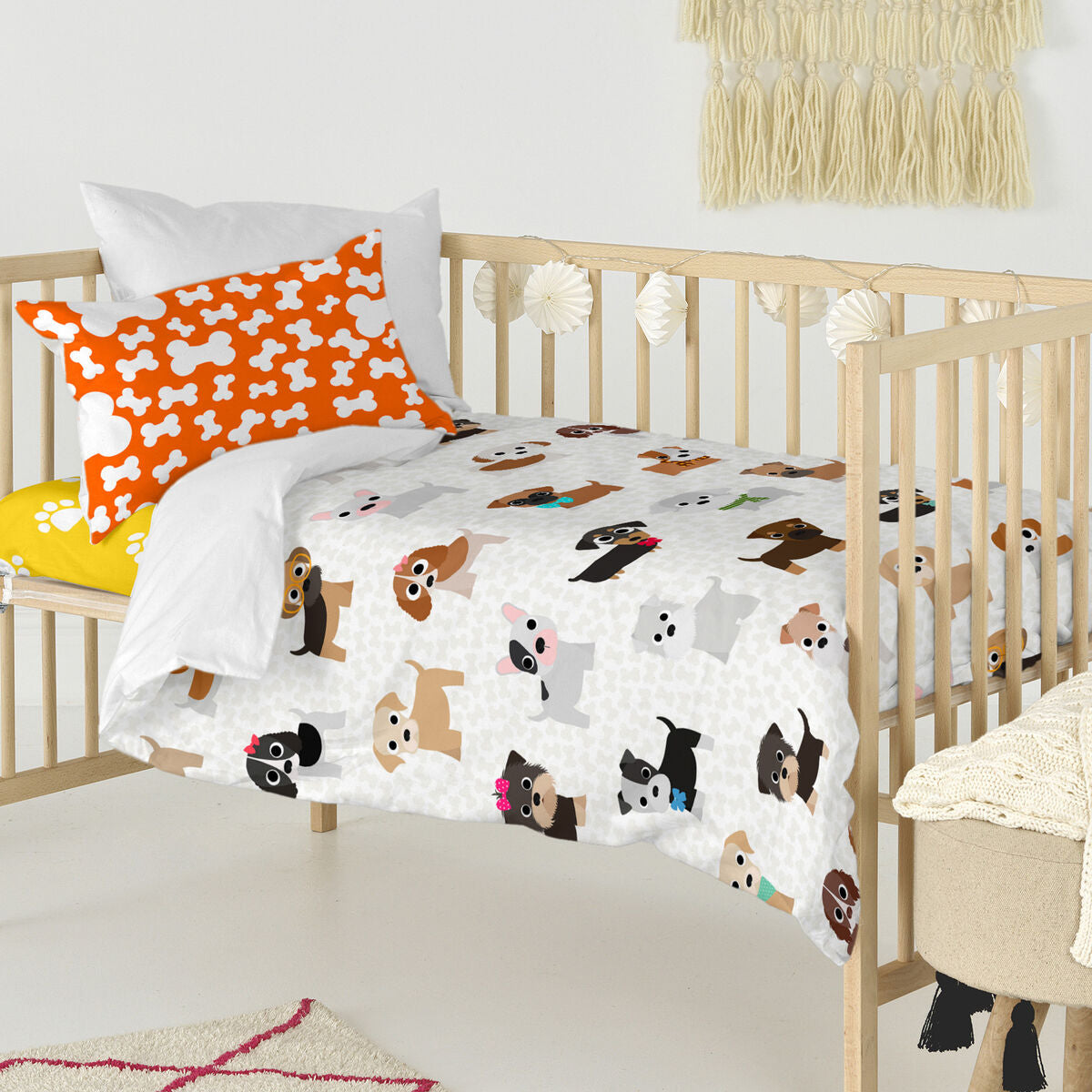 HappyFriday Mr Fox Dogs Multicolor Baby Crib Duvet Cover Set 2 Pieces