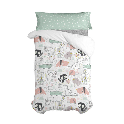 Juego de funda nórdica HappyFriday Moshi Moshi Best Buddies Multicolor Cama de 80/90 2 Piezas