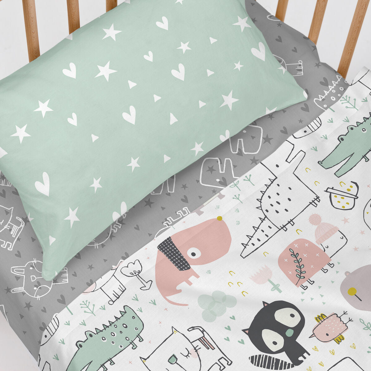 Moshi HappyFriday Moshi Best buddies Multicolor Baby Crib Sheet Set 2 Pieces