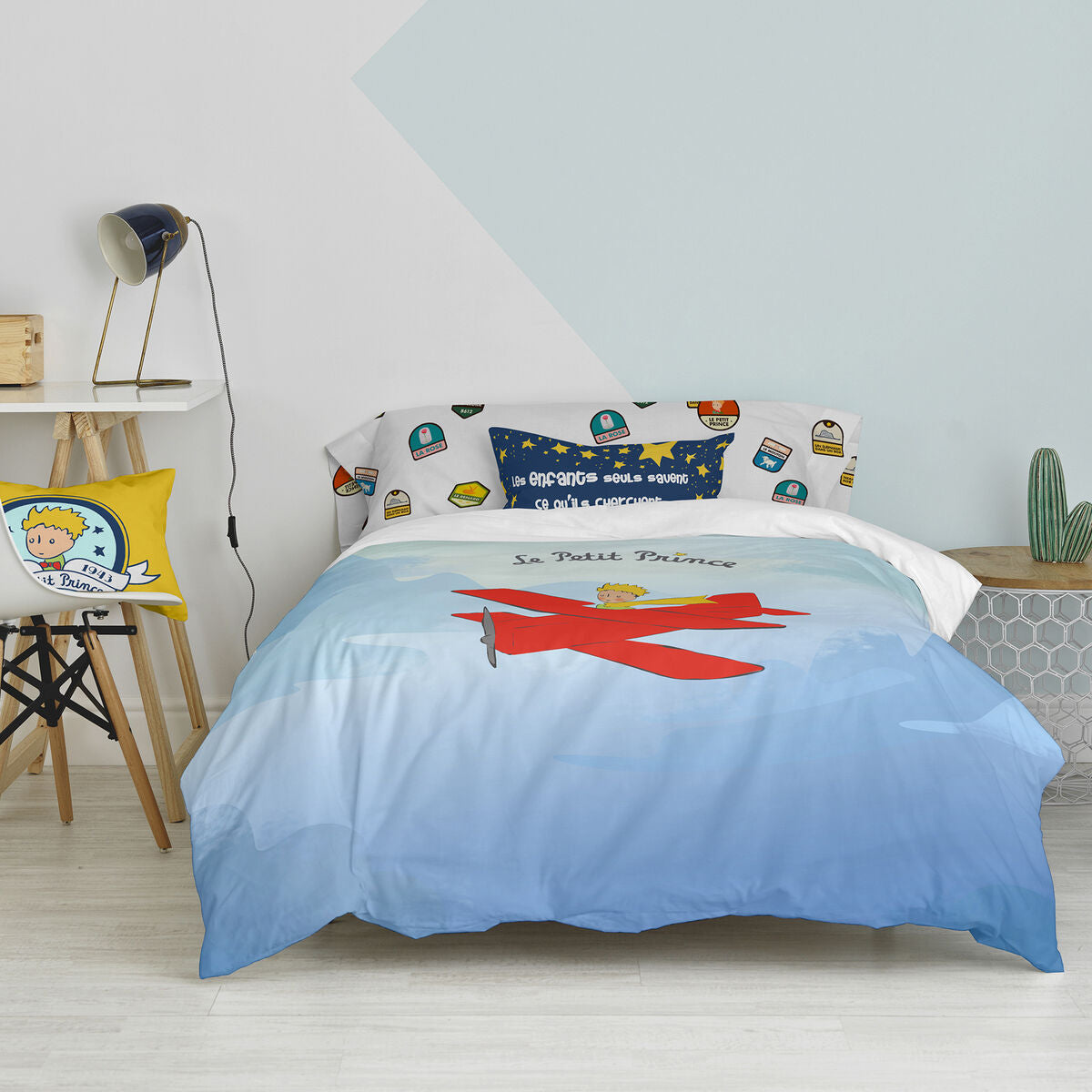 Juego de funda nórdica HappyFriday Le Petit Prince Son Avion Multicolor Cama de 105 2 Piezas