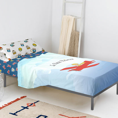 Juego de Sábanas HappyFriday Le Petit Prince Son avion Multicolor Cama de 105 2 Piezas