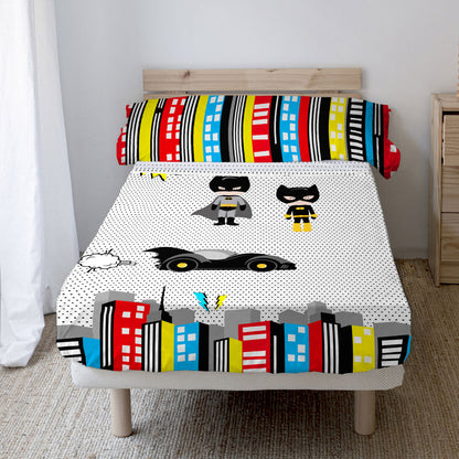 Juego de Sábanas HappyFriday Mr Fox Bat Multicolor Cama de 80/90 2 Piezas