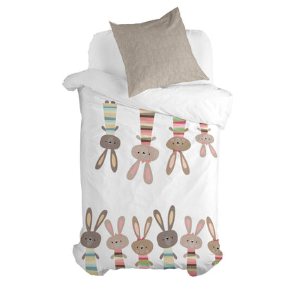 Juego de funda nórdica HappyFriday Moshi Moshi Rabbit Family Multicolor Cama de 80 2 Piezas