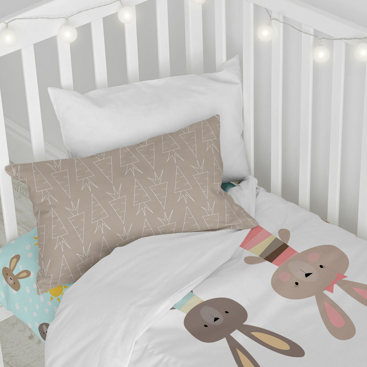 HappyFriday Moshi Moshi Rabbit Family Multicolor Baby Crib Duvet Cover Set 2 Pieces