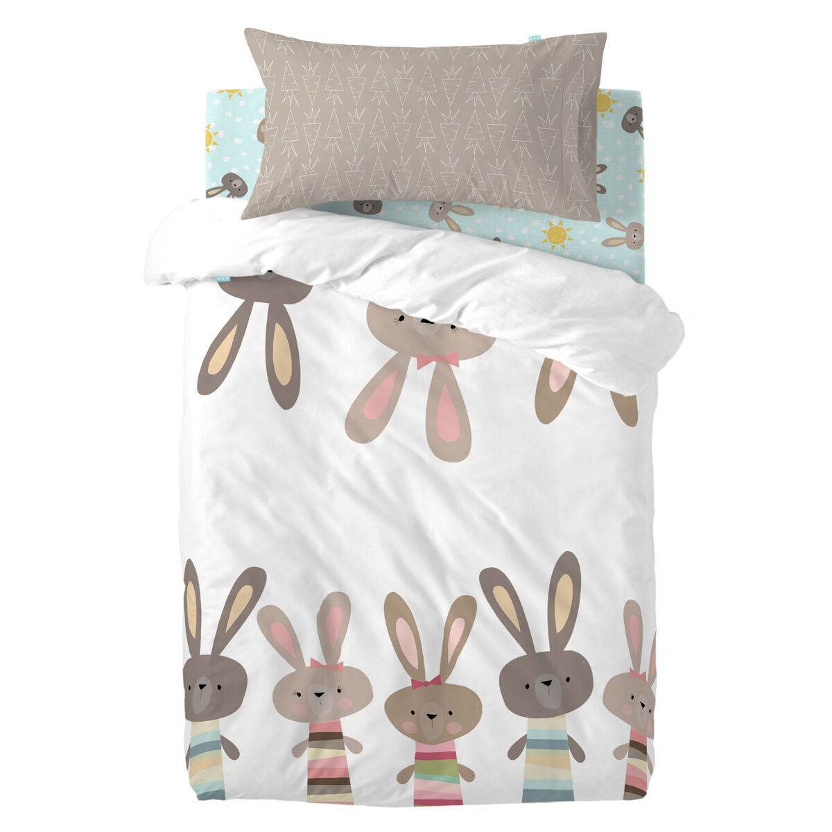 HappyFriday Moshi Moshi Rabbit Family Multicolor Baby Crib Duvet Cover Set 2 Pieces