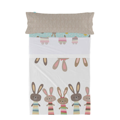 Moshi HappyFriday Sheet Set Moshi Rabbit family Multicolor 2 Pieces