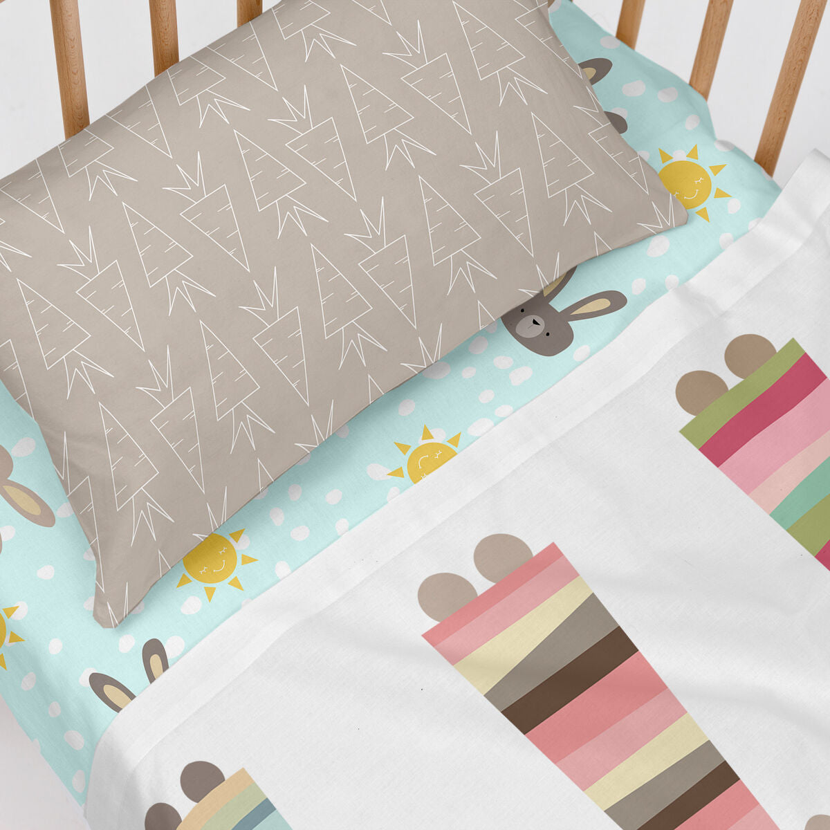 Moshi HappyFriday Moshi Rabbit family Multicolor Baby Crib Sheet Set 2 Pieces