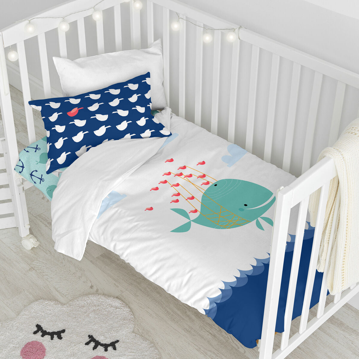 HappyFriday Moshi Moshi Whale Multicolor Baby Crib Duvet Cover Set 2 Pieces