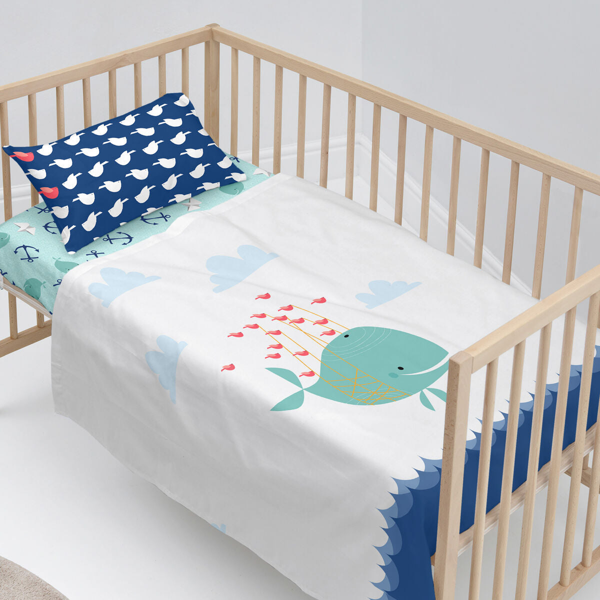 Moshi HappyFriday Moshi Whale Multicolor Baby Crib Sheet Set 2 Pieces