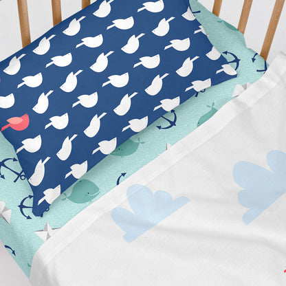 Moshi HappyFriday Moshi Whale Multicolor Baby Crib Sheet Set 2 Pieces