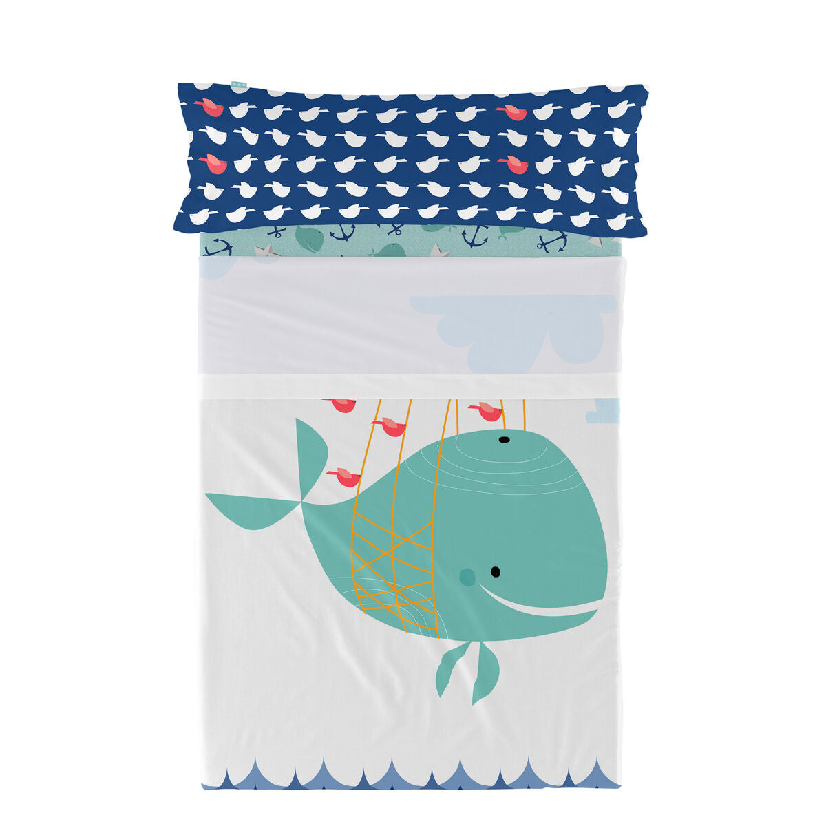 Juego de Sábanas HappyFriday Moshi Moshi Whale Multicolor Cama de 80/90 2 Piezas