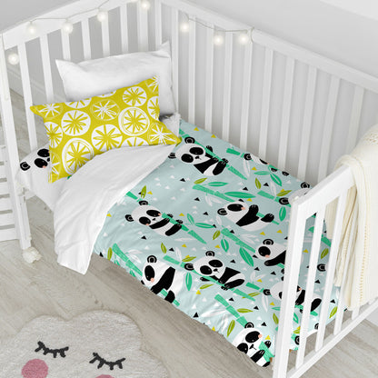 HappyFriday Moshi Moshi Panda Garden Blue Baby Crib Duvet Cover Set 2 Pieces