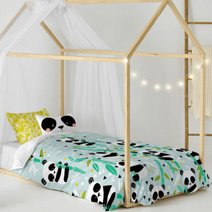 HappyFriday Moshi Moshi Panda Garden Blue Duvet Cover Set 80cm x 200cm Bed