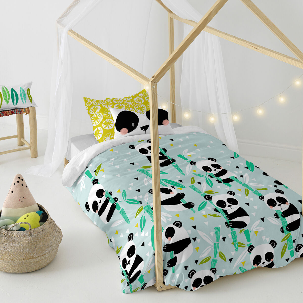 HappyFriday Moshi Moshi Panda Garden Blue Duvet Cover Set 80cm x 200cm Bed