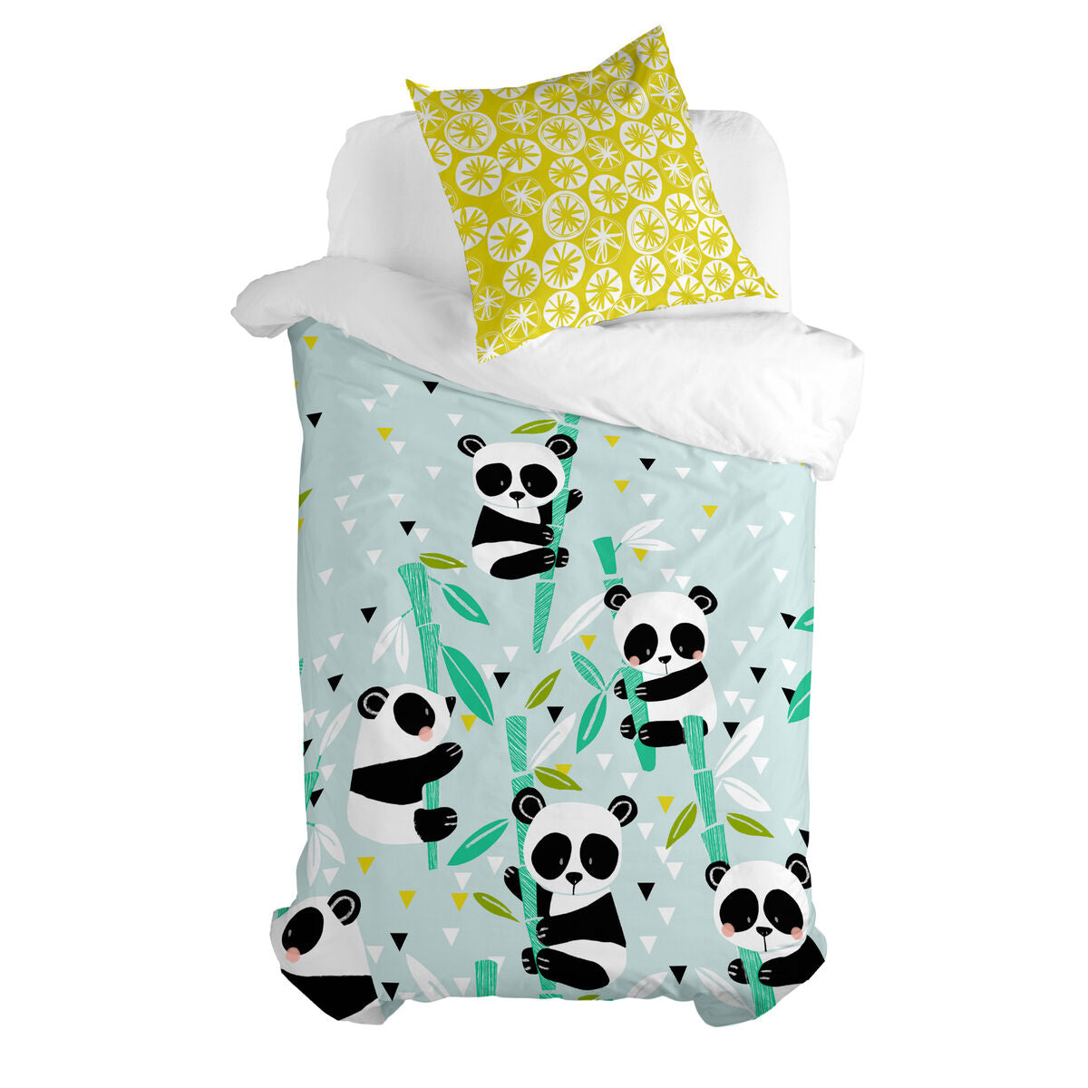 HappyFriday Moshi Moshi Panda Garden Blue Duvet Cover Set 80cm x 200cm Bed