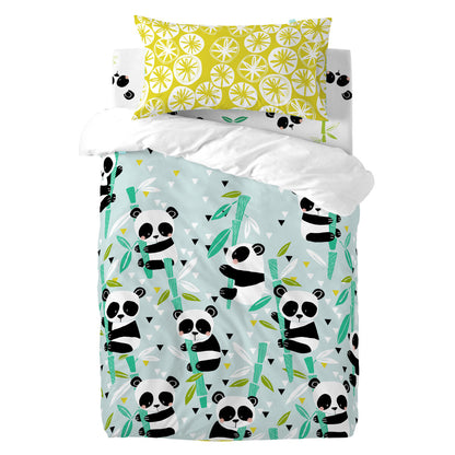 HappyFriday Moshi Moshi Panda Garden Blue Baby Crib Duvet Cover Set 2 Pieces