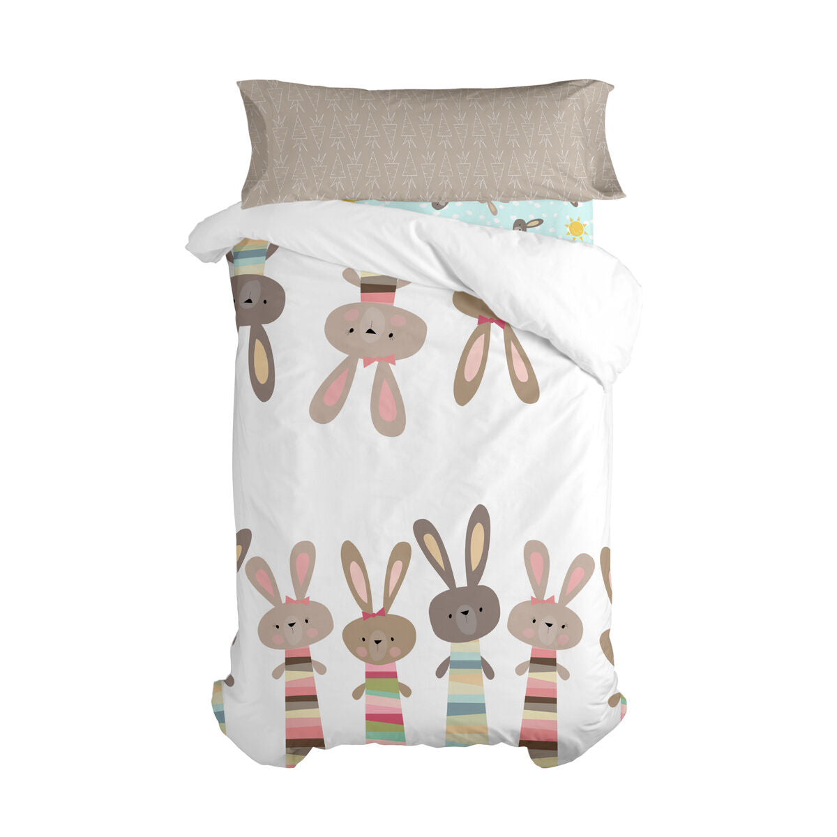 Juego de funda nórdica HappyFriday Moshi Moshi Rabbit Family Multicolor Cama de 105 2 Piezas