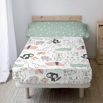 Juego de Sábanas HappyFriday Moshi Moshi Best buddies  Multicolor Cama de 105 2 Piezas