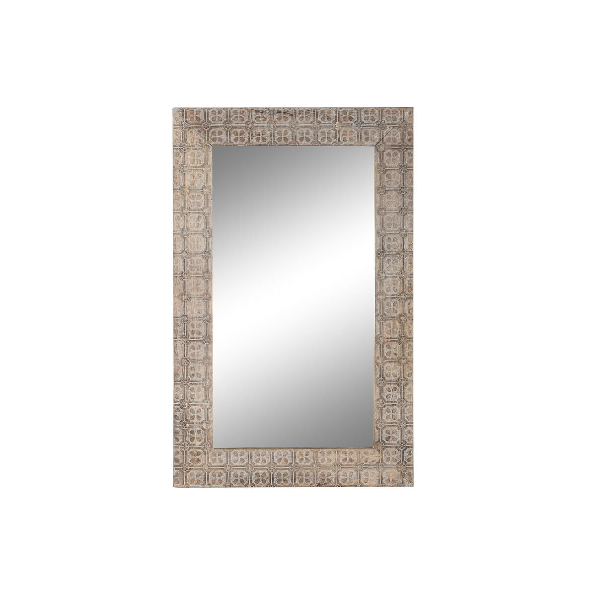 DKD Home Decor Wall Mirror Natural Brown Glass Indian Mango Wood 76.5 x 3 x 122 cm