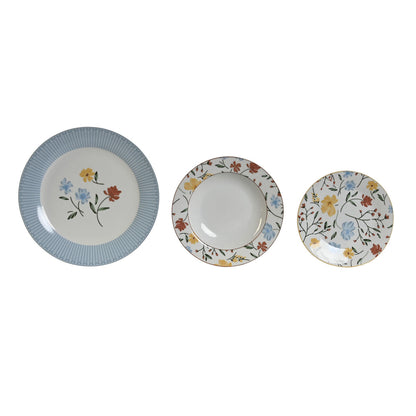 Vajilla DKD Home Decor Floral Porcelana Azul Blanco 27 x 27 x 3 cm 18 Piezas