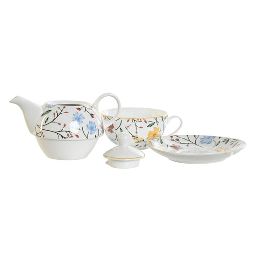 Juego de Tetera DKD Home Decor Porcelana Azul Terracota Blanco Amarillo (3 Unidades)