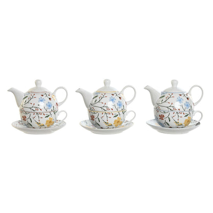 Juego de Tetera DKD Home Decor Porcelana Azul Terracota Blanco Amarillo (3 Unidades)