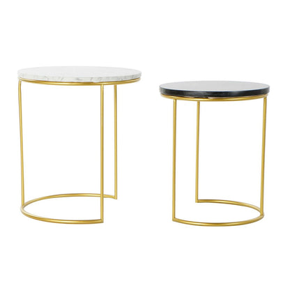 Set of 2 DKD Home Decor tables White Black Gold 40 x 40 x 46.5 cm