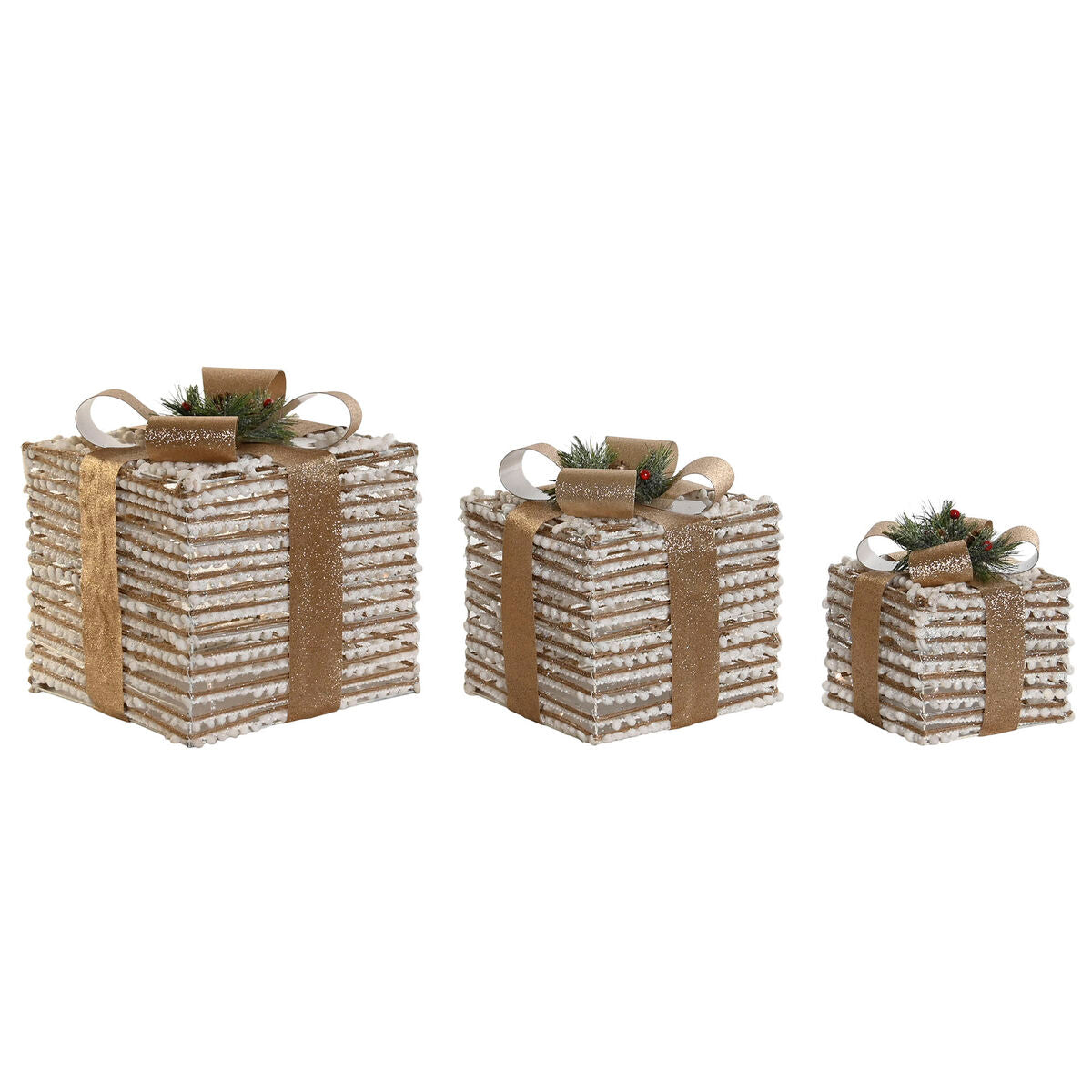 Adorno Navideño DKD Home Decor Blanco Dorado Natural 25 x 25 x 25 cm (3 Piezas)