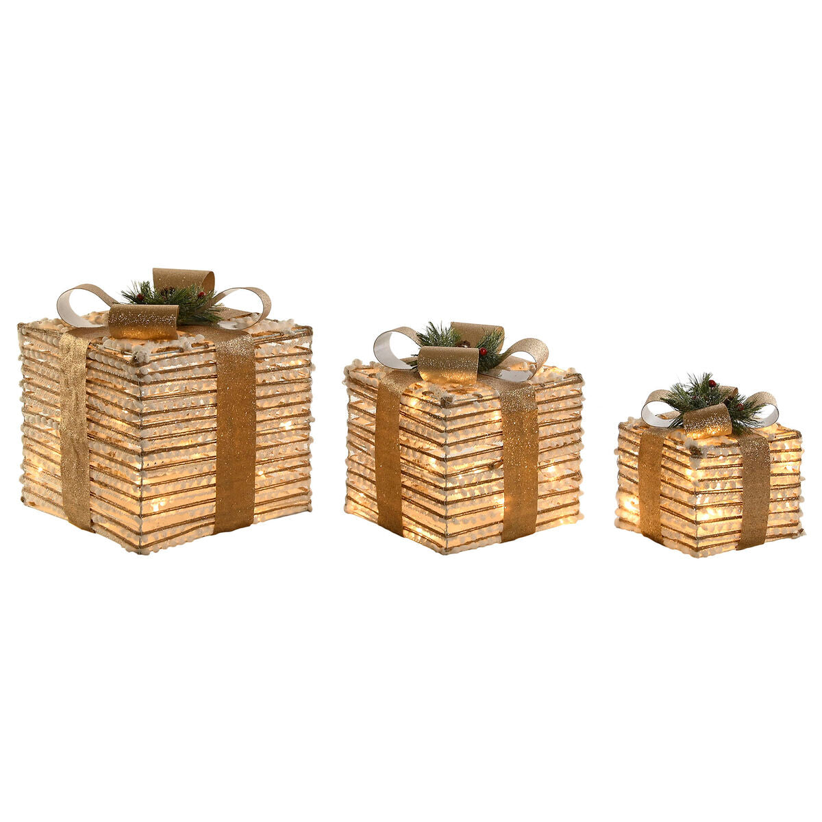 Adorno Navideño DKD Home Decor Blanco Dorado Natural 25 x 25 x 25 cm (3 Piezas)