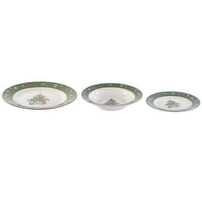 Vajilla DKD Home Decor Blanco Verde Porcelana Coche Navidad 26,5 x 26,5 x 2,5 cm 18 Piezas