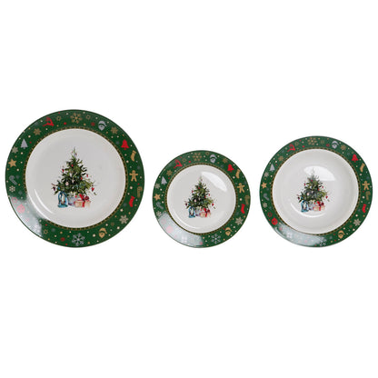 Vajilla DKD Home Decor Blanco Verde Porcelana Coche Navidad 26,5 x 26,5 x 2,5 cm 18 Piezas